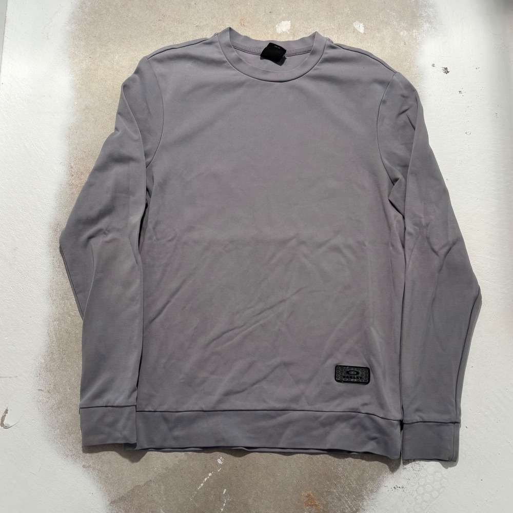 Oakley Mens Gray Long Sleeve Crewneck Sweatshirt Regular Fit Logo Patch Size M